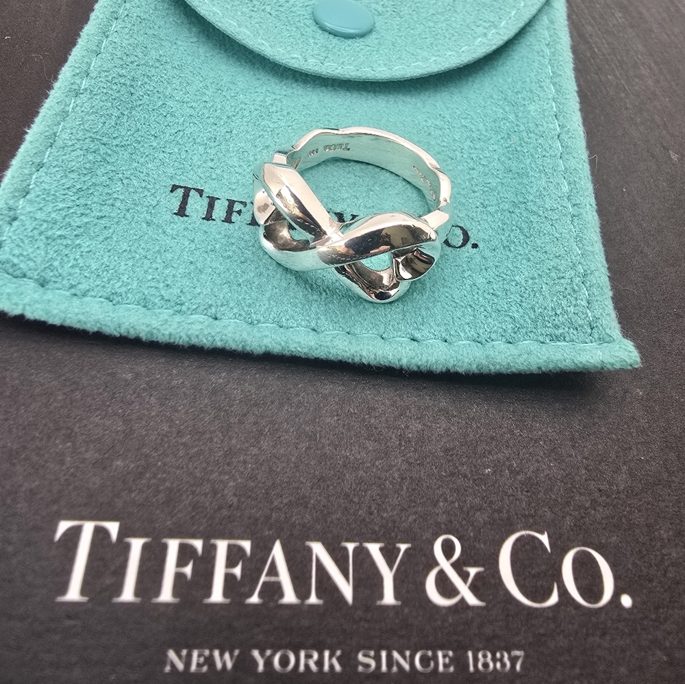 Tiffany co Paloma Picasso Double Loving Heart Sterling Silver Ring, Sz 6,5